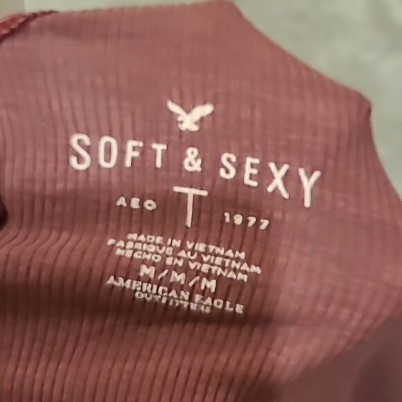 American eagle outfitters dusty‎ pink flowy stretch open back tshirt size medium - Picture 4 of 4